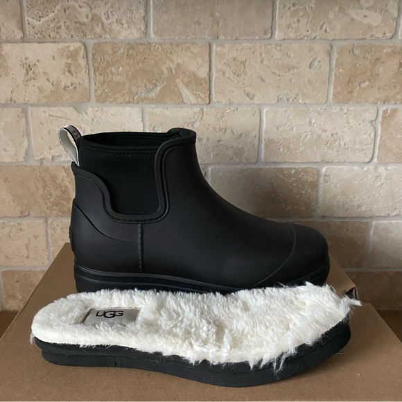 UGG DROPLET BLACK WATERPROOF RUBBER WOOL INSOLE RAIN WOMENS BOOTS * NEW NO BOX* - Picture 1 of 7